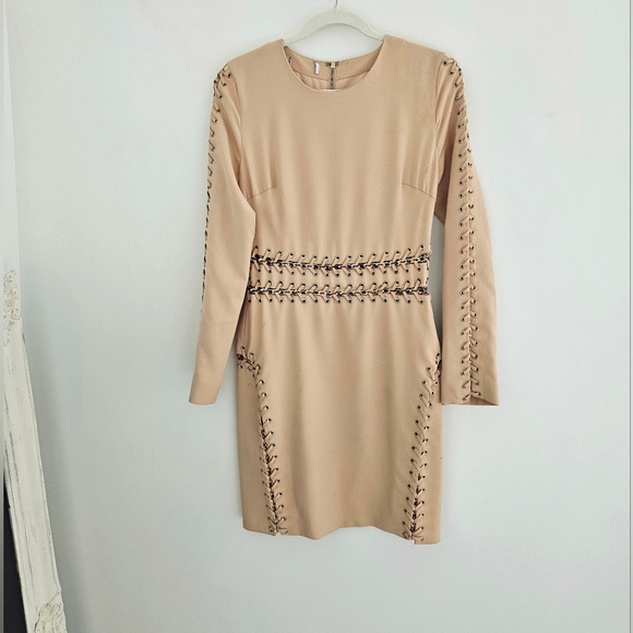 House Of CB Anuki Nude Chain Link Long Sleeve Body Hugging Dress - Picture 3 of 15